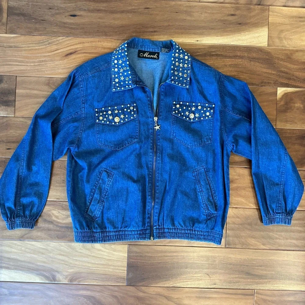 Mureli Vintage 80s 90s Embellished Denim Studded Jacket size SP